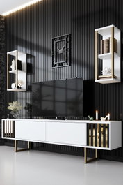 Hanah Home Gold Line Mueble de TV Blanco y Negro con Patas Metálicas